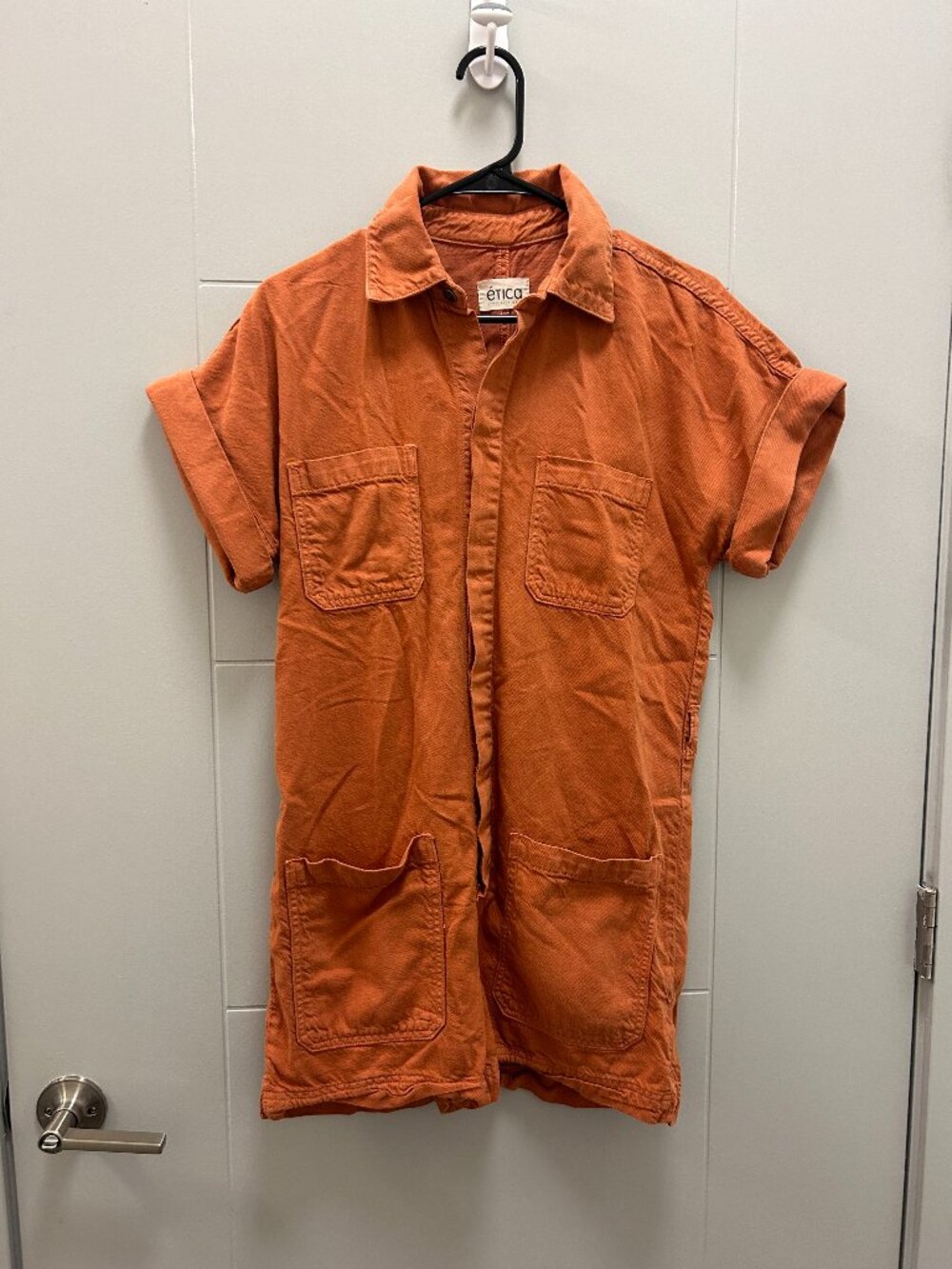 Etica Ethically Made Organic Cotton Refibra TENCEL Utility Romper XS Rust Orange